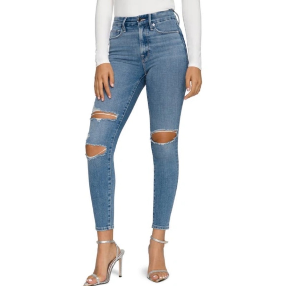 Good American Good Legs High Waisted Distressed Cropped Jeans Sz 8/29